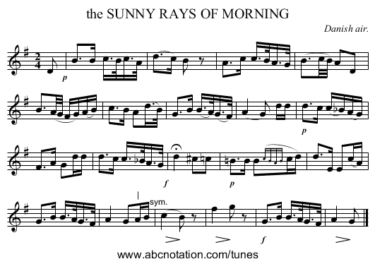 the SUNNY RAYS OF MORNING - staff notation