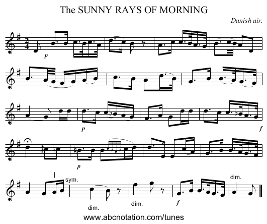 The SUNNY RAYS OF MORNING - staff notation