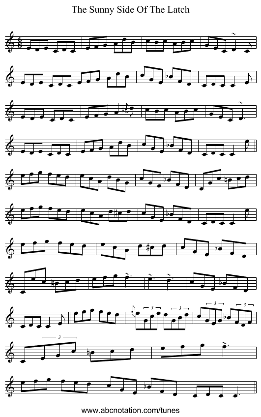 The Sunny Side Of The Latch - staff notation