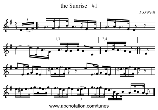 the Sunrise #1 - staff notation