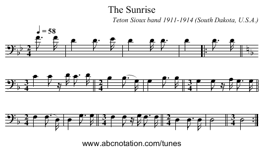 The Sunrise - staff notation