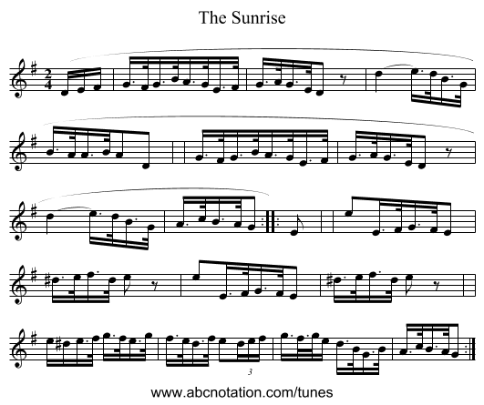 The Sunrise - staff notation