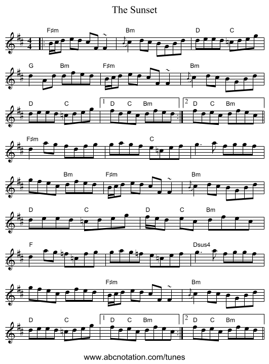 The Sunset - staff notation