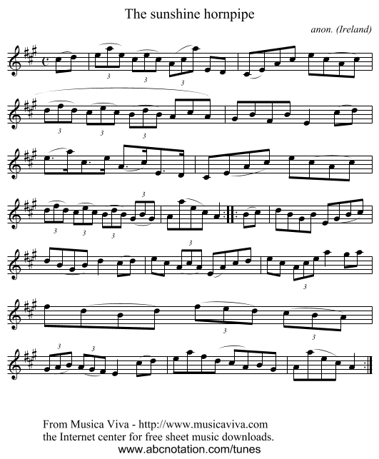 The sunshine hornpipe - staff notation