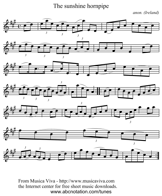 The sunshine hornpipe - staff notation