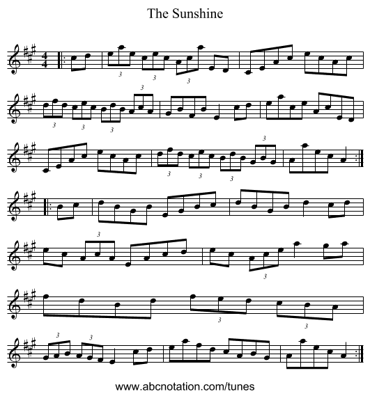 The Sunshine - staff notation