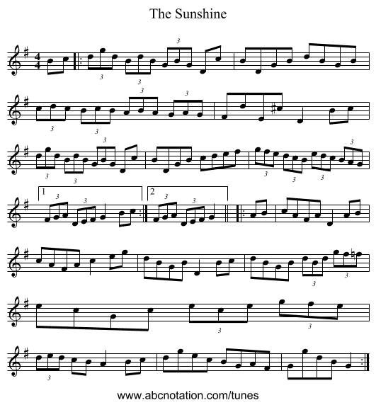The Sunshine - staff notation