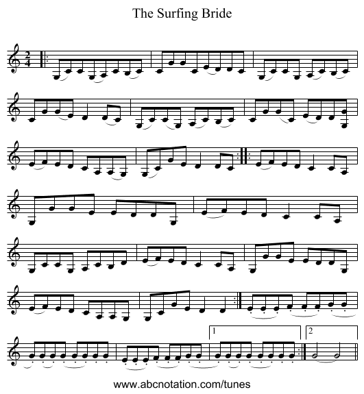 The Surfing Bride - staff notation