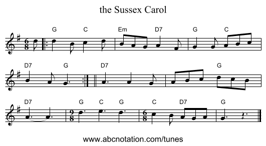 the Sussex Carol - staff notation