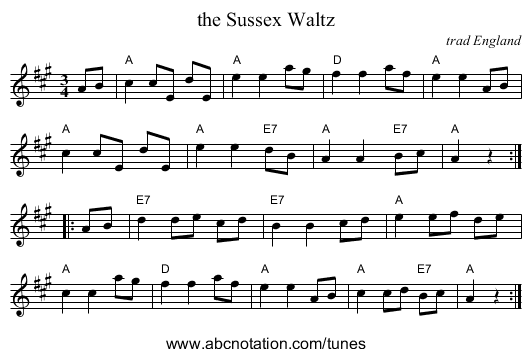 the Sussex Waltz - staff notation