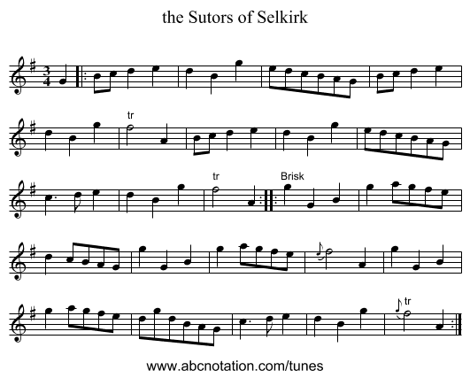 the Sutors of Selkirk - staff notation