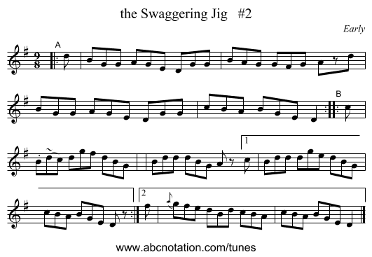 the Swaggering Jig   #2 - staff notation