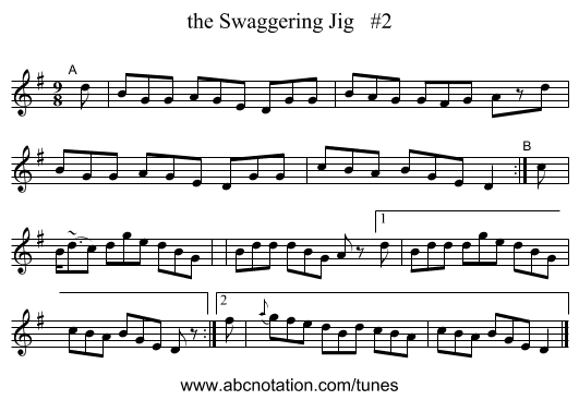 the Swaggering Jig   #2 - staff notation