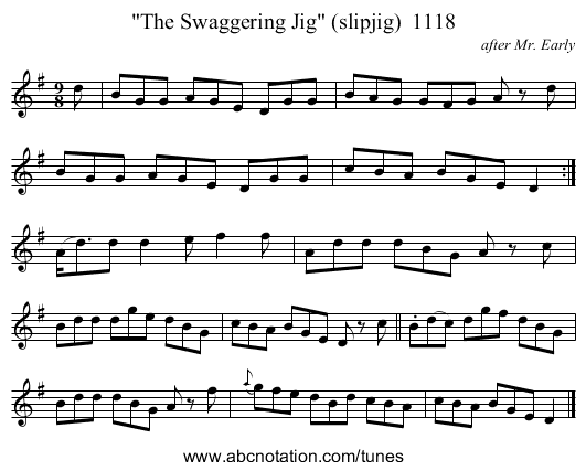 The Swaggering Jig (slipjig) 1118 - staff notation
