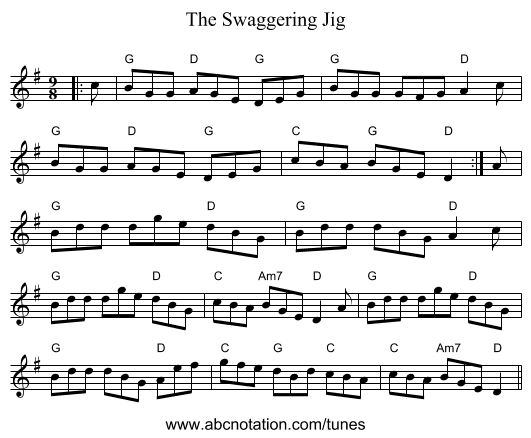 The Swaggering Jig - staff notation
