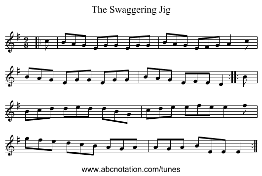 The Swaggering Jig - staff notation