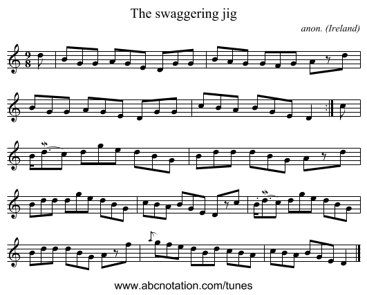 The swaggering jig - staff notation