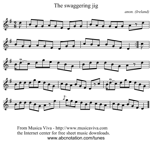 The swaggering jig - staff notation
