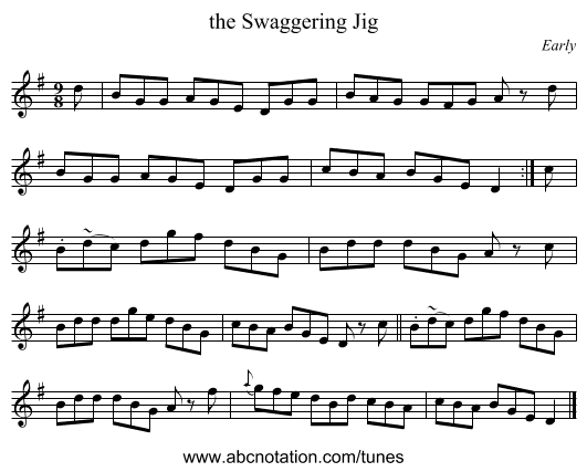 the Swaggering Jig - staff notation