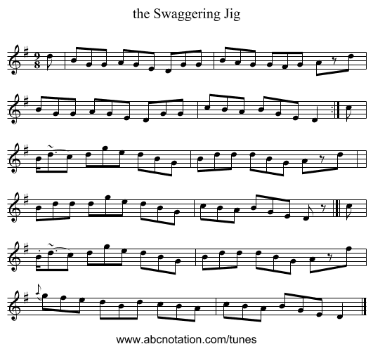 the Swaggering Jig - staff notation