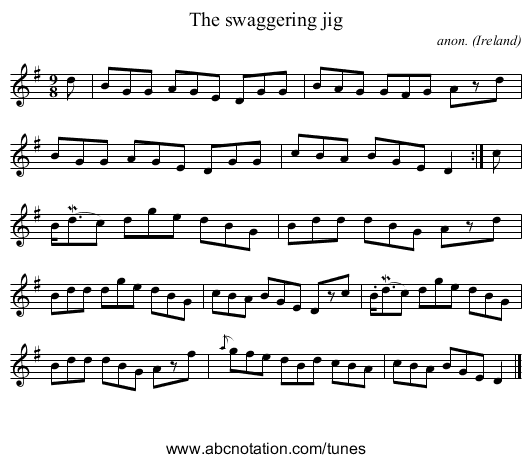 The swaggering jig - staff notation