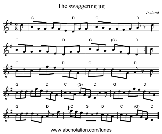 The swaggering jig - staff notation