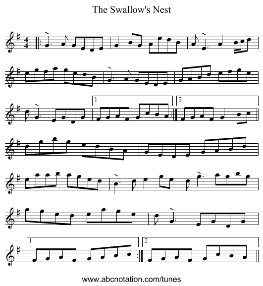 The Swallow's Nest - staff notation