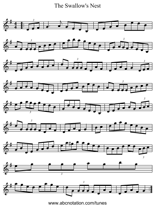 The Swallow's Nest - staff notation