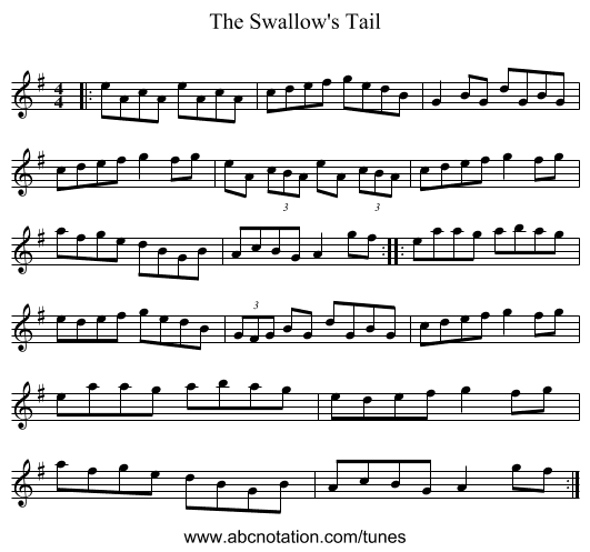 The Swallow's Tail - staff notation