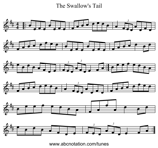 The Swallow's Tail - staff notation