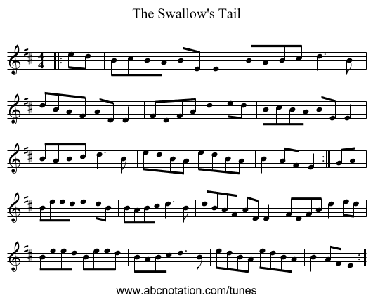 The Swallow's Tail - staff notation