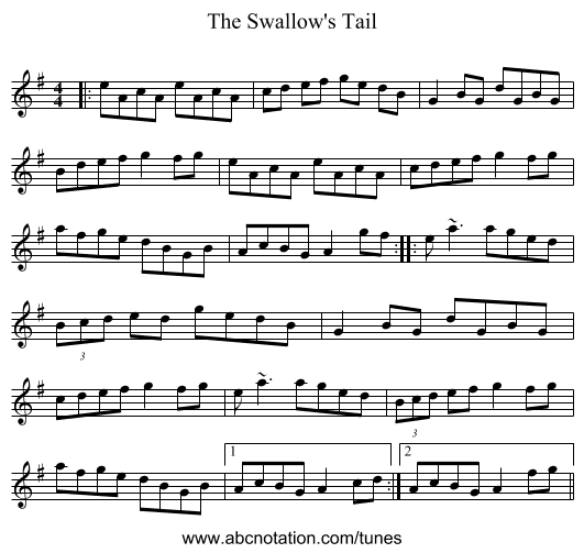 The Swallow's Tail - staff notation
