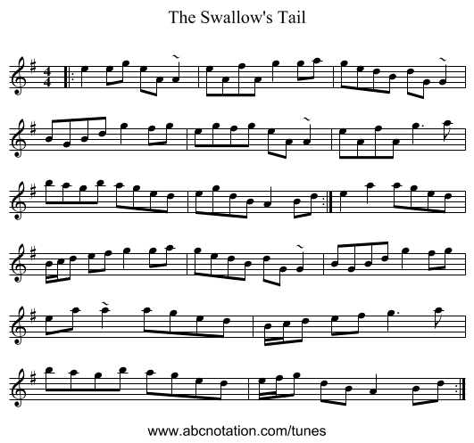 The Swallow's Tail - staff notation