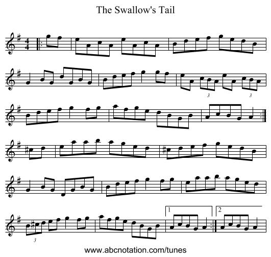 The Swallow's Tail - staff notation