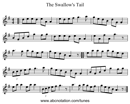 The Swallow's Tail - staff notation