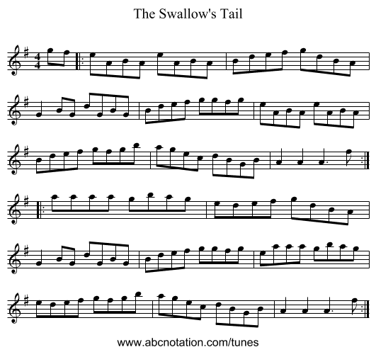 The Swallow's Tail - staff notation