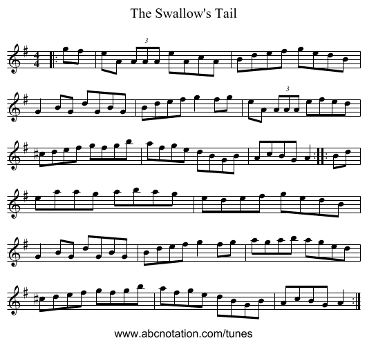 The Swallow's Tail - staff notation