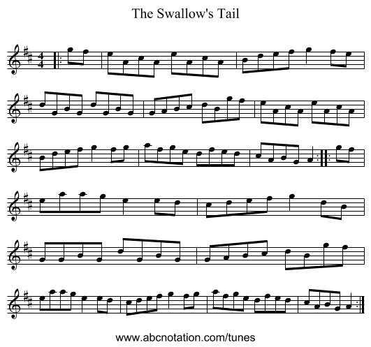 The Swallow's Tail - staff notation