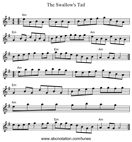 The Swallow's Tail - staff notation