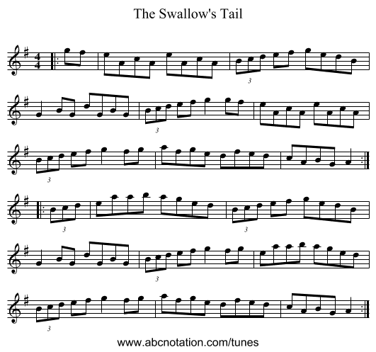The Swallow's Tail - staff notation