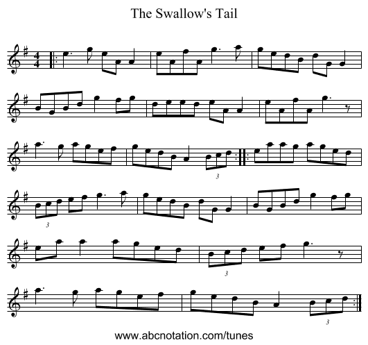 The Swallow's Tail - staff notation