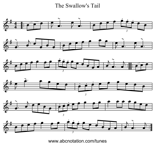 The Swallow's Tail - staff notation