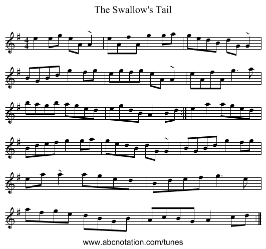The Swallow's Tail - staff notation