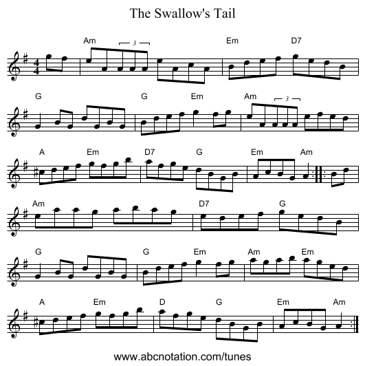 The Swallow's Tail - staff notation