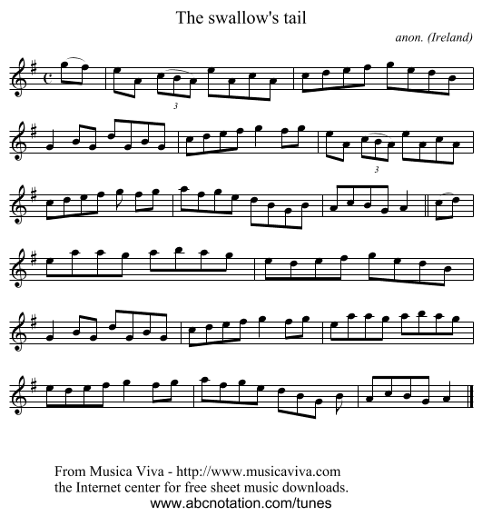 The swallow's tail - staff notation