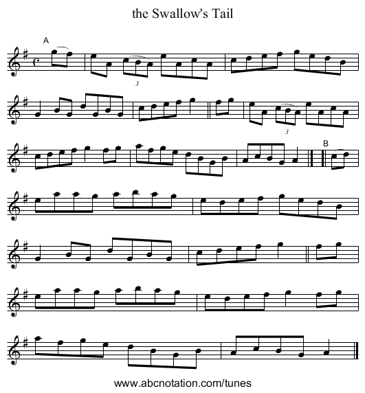 the Swallow's Tail - staff notation