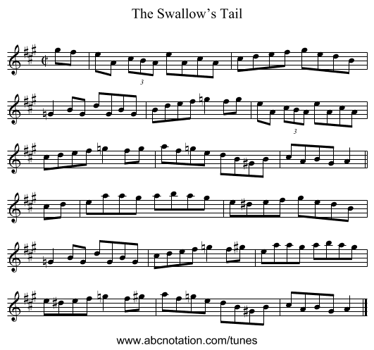 The Swallow’s Tail - staff notation