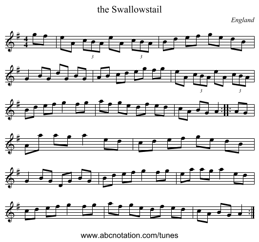 the Swallowstail - staff notation