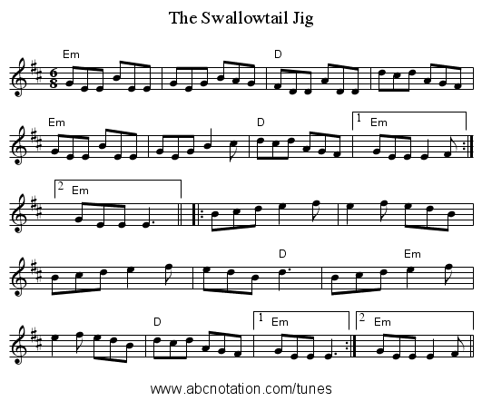 The Swallowtail Jig - staff notation