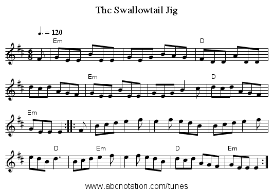 The Swallowtail Jig - staff notation